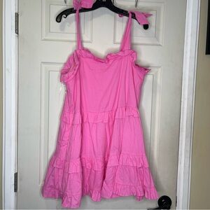 Vici &merci Minni Cotton Pocketed Ruffle Tiered Babydoll Dress Fuchsia Pink